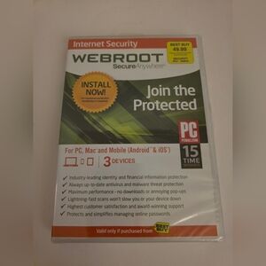 Webroot Secure Anywhere Internet Security 3 Devices for PC/MAC/Mobile NEW/SEALED